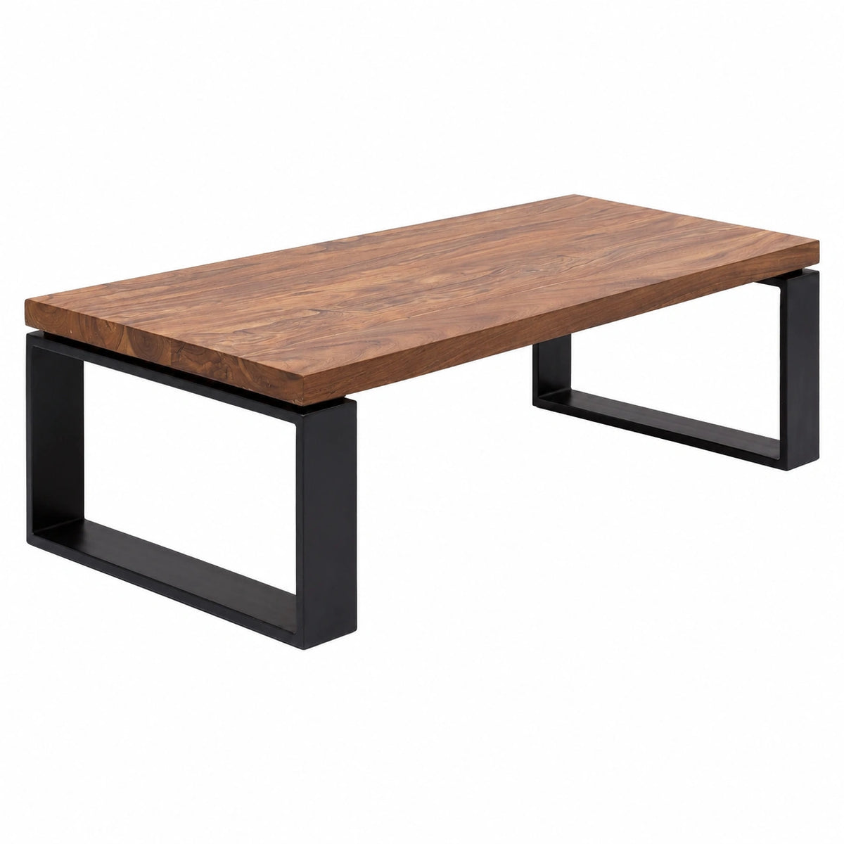 Table basse, en bois massif et métal, 115 x 60 x 35 cm, coloris marron, pour le salon