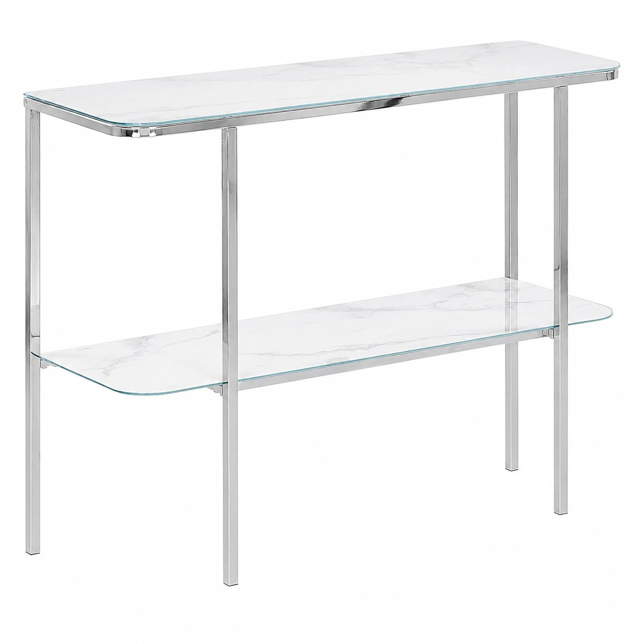 Table, en métal et verre, coloris blanc et argenté, pour les espaces de vie