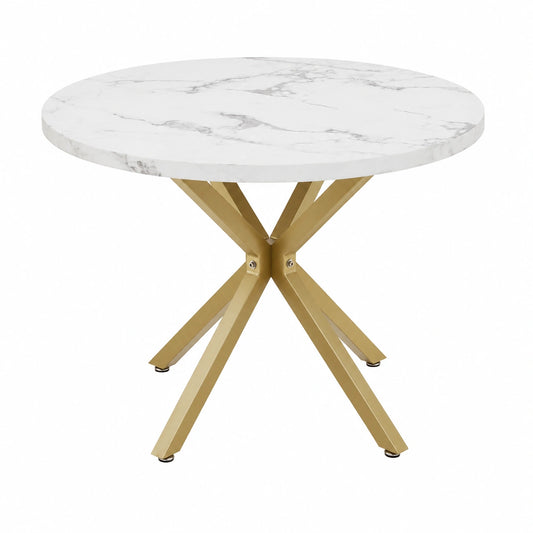 Table à manger, en panneaux de bois et métal, coloris doré, pour la salle à manger