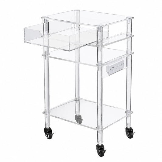 Bureau, avec tiroirs, avec prise intégrée, coloris transparent, pour l’espace de travail