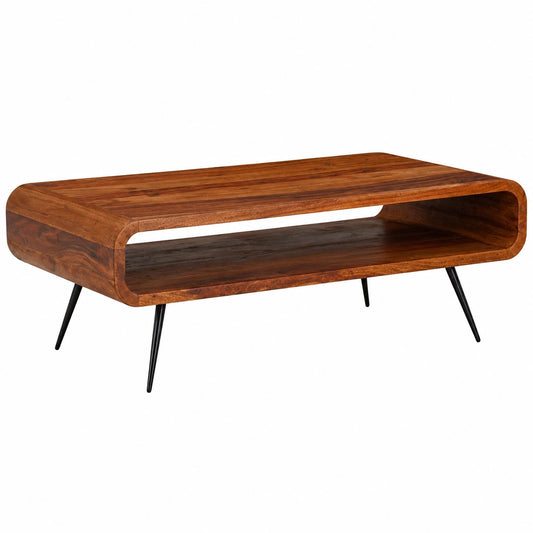 Table basse, en bois massif et métal, 90 x 55 x 30 cm, pour le salon