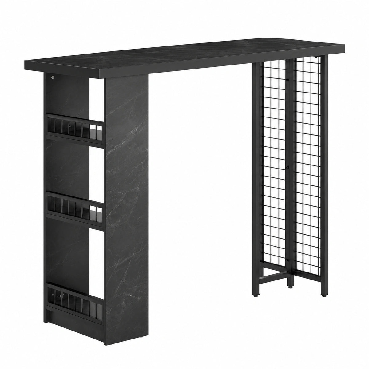 Table de bar, avec rangement, avec étagères, 120 x 50 x 105 cm, pour la cuisine ou l’espace repas